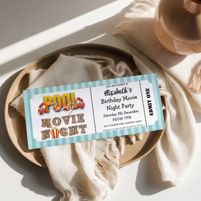 Pool Party and Movie Night Ticket Style  Inbjudningar (Skapare uppladdad)