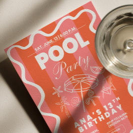 Pool Party Birthday Invitation, Teen Pool Party In Inbjudningar
