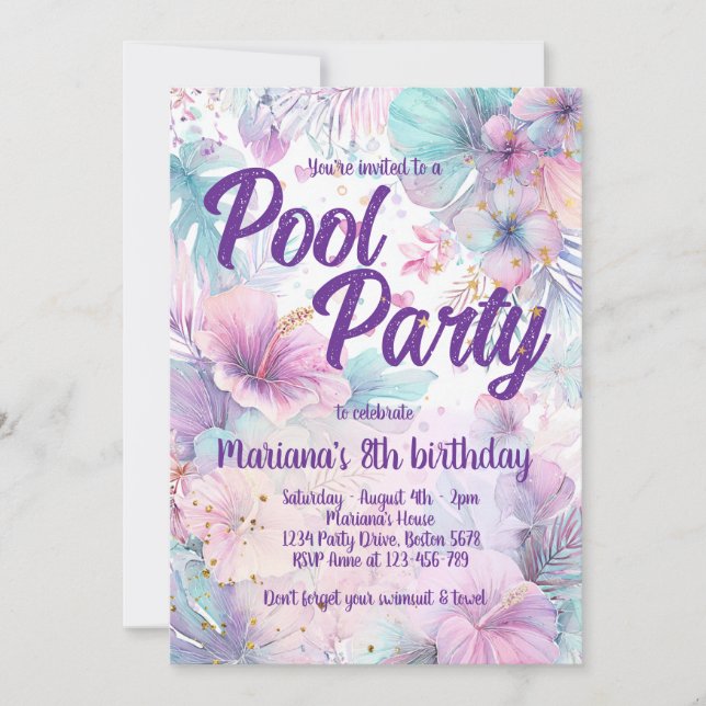 Pool Party Birthday Pink Girly Pool Party Inbjudningar (Framsida)