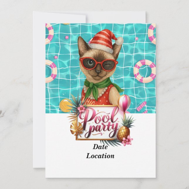 Pool Party Christmas in July for Cat Lovers Inbjudningar (Framsida)