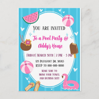 Pool Party Fun! Birthday Pool Party! Helg Vykort