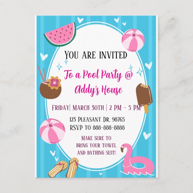 Pool Party Fun! Birthday Pool Party! Helg Vykort (Framsida)