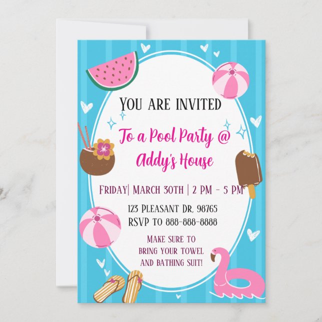 Pool Party Fun! Birthday Pool Party! Inbjudningar (Framsida)