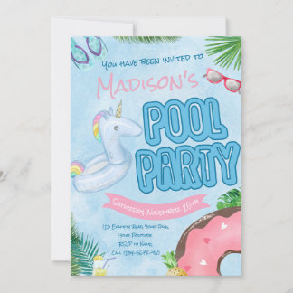 Pool Party Inbjudan, Poolparty, Simfest, Simparty Inbjudningar