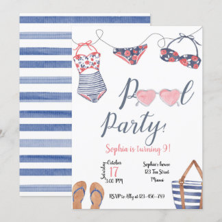 Pool Party Invitation, Pool Party Invite Inbjudningar