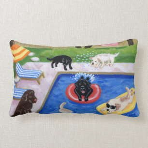 Pool Party Labradors Rolig Målning Lumbarkudde