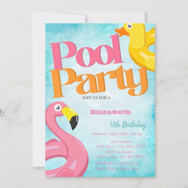 Pool Party Leksaker Flamingos Födelsedag  Inbjudningar (Framsida)