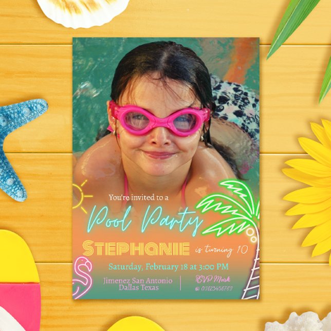 Pool Party Minimalistisk Design med Bild Inbjudningar (Skapare uppladdad)