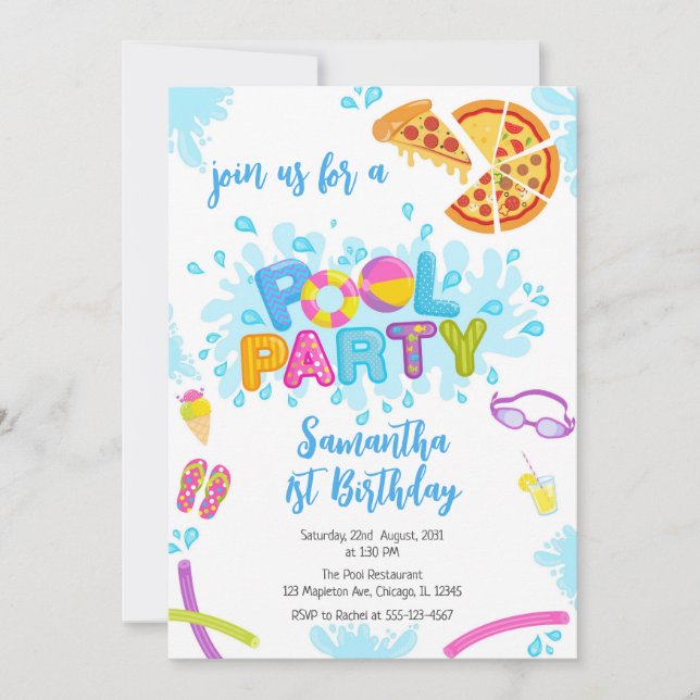 Pool Party | Modern Summer Themed Birthday Party Inbjudningar (Framsida)