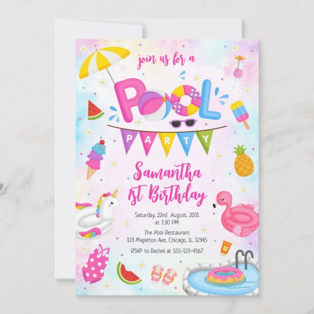 Pool Party | Modern Summer Themed Birthday Party Inbjudningar (Framsida)
