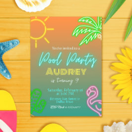 Pool Party Neon  Inbjudningar