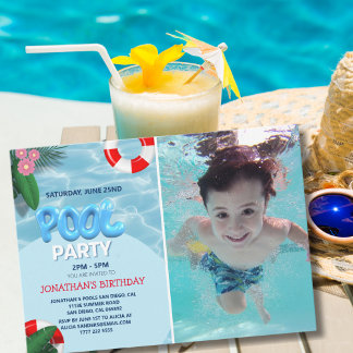 Pool Party Photo, fun Summer Birthday Inbjudningar