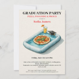 Pool Party Pizza Graduation Celebration Invitation Inbjudningar