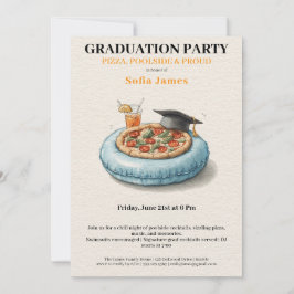 Pool Party Pizza Graduation Celebration Invitation Inbjudningar