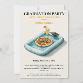 Pool Party Pizza Graduation Celebration Invitation Inbjudningar