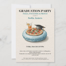 Pool Party Pizza Graduation Celebration Invitation Inbjudningar