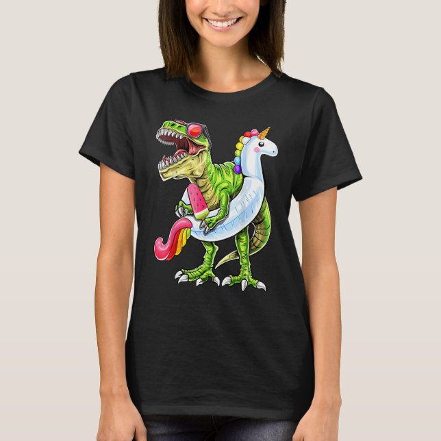 Pool Party Rex Dinosaur Unicorn Float Summer 1 T Shirt (Framsida)