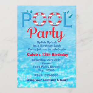 POOL PARTY Röd födelsedagstypografi Simma inbjudan