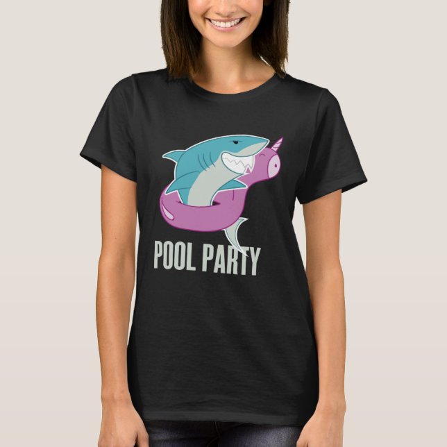 Pool Party  Shark Unicorn Fishing T Shirt (Framsida)