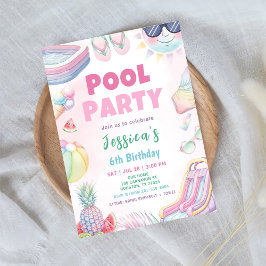 Pool Party - Sommarflicka Födelsedagsfest Inbjudningar
