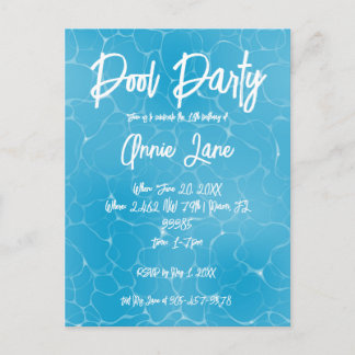Pool Party Söt 16 Vatten Blå Minimalistisk Födelse Inbjudan Vykort