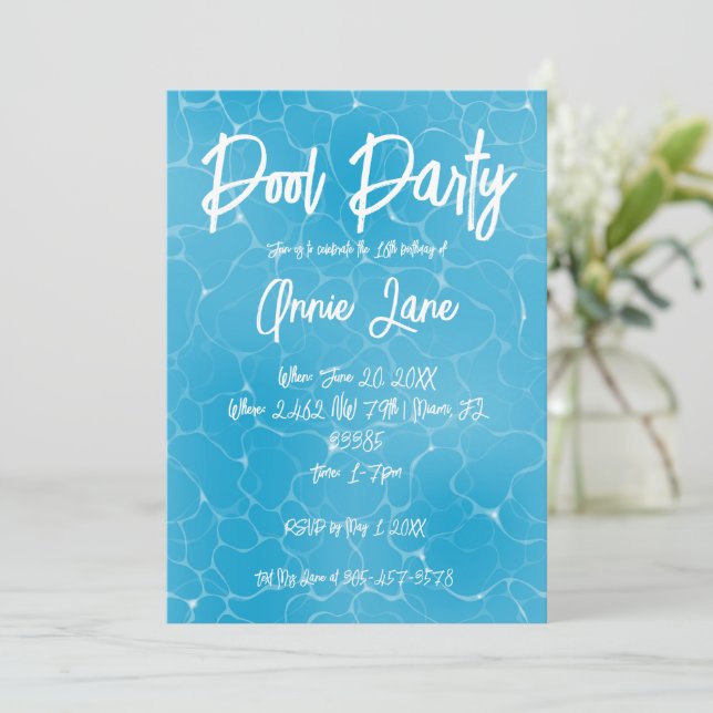 Pool Party Söt 16 Vatten Blå Minimalistisk Födelse Inbjudningar (Stående Fram)