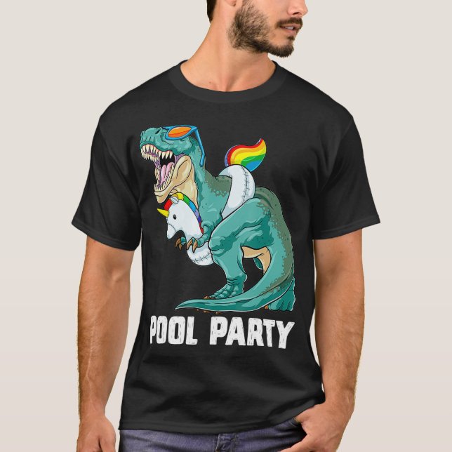 Pool Party T Rex Dinosaur Unicorn Float Summer Rai T Shirt (Framsida)