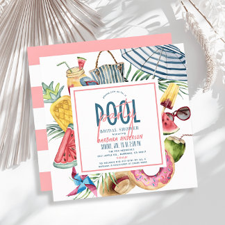 Pool Party Tropical Beach Gear Bridal Shower Inbjudningar