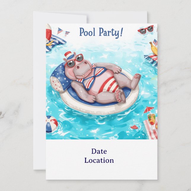  Pool Party with Hippo  Inbjudningar (Framsida)
