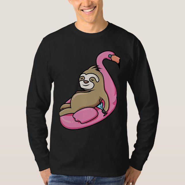 Pool Side Beach Top Cute Sloth Relaxing In Pool Dr T Shirt (Framsida)