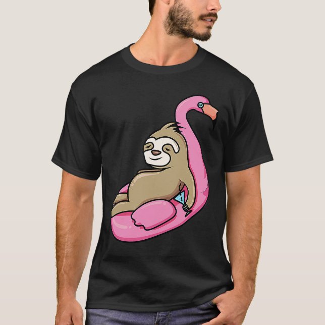 Pool Side Beach Top Cute Sloth Relaxing In Pool Dr T Shirt (Framsida)
