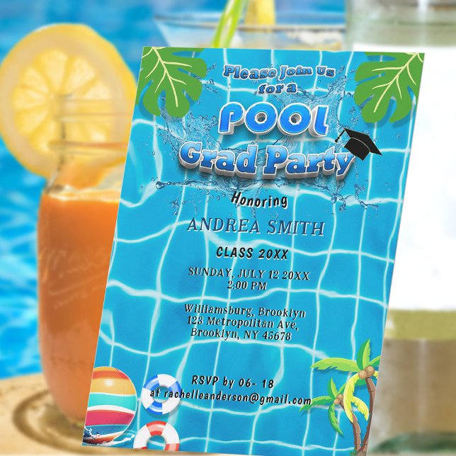 Pool Sommar Modernt Roligt Examenfest Tropisk Inbjudningar (Skapare uppladdad)