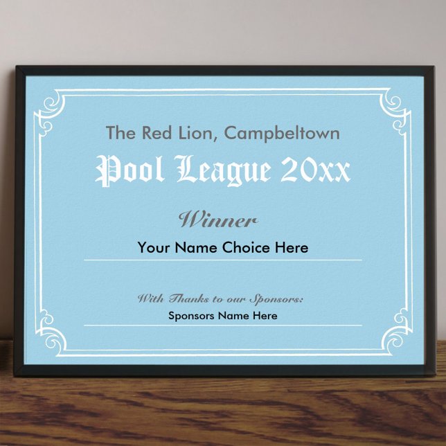Pool Tävling Vinnarens Certifikat Affisch (Skapare uppladdad)