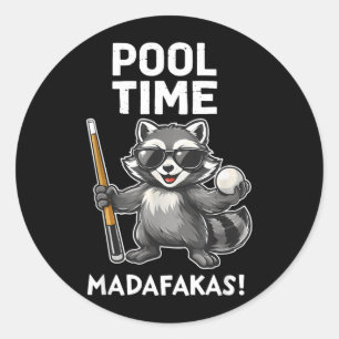 Pool Time Madafakas Rolig Tvättbjörn Biljardspelar Runt Klistermärke