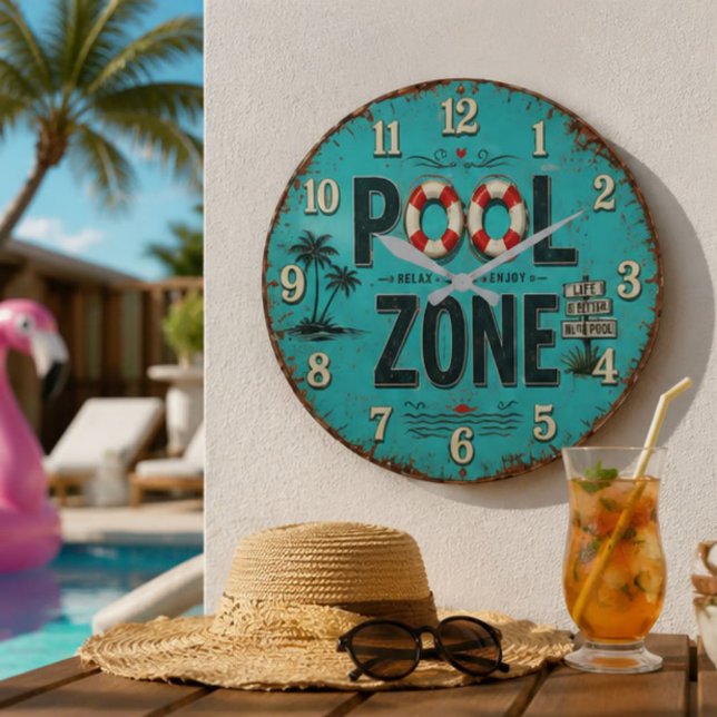 Pool Zone Vintage Poolside Stor Klocka (Skapare uppladdad)