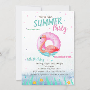 Poolängflamingo Födelsedagsfest Inbjudningar