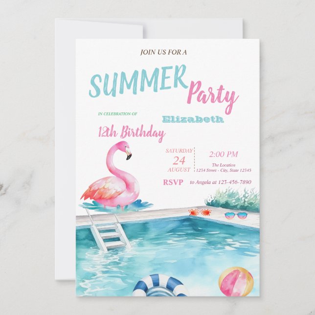 Poolglasögon Flamingos Sommarfödelsedagsfest  Inbjudningar (Framsida)