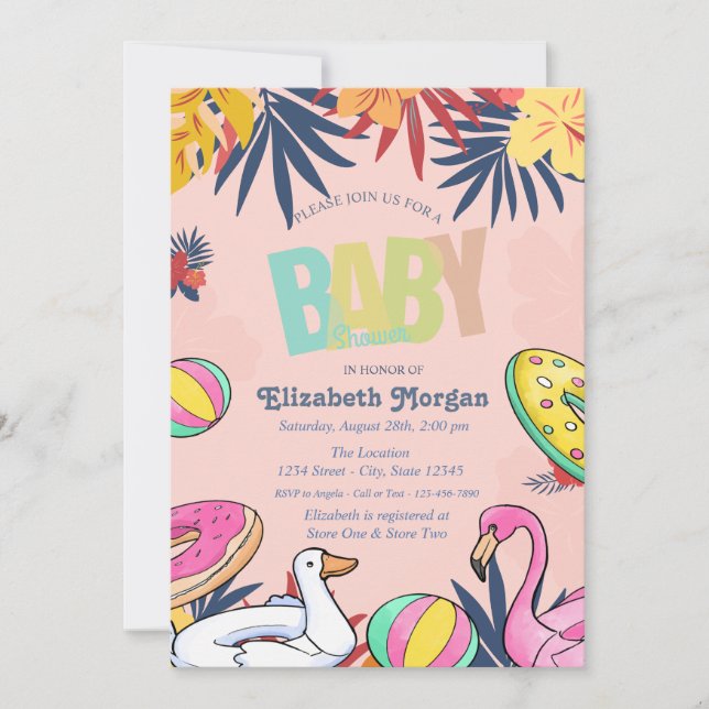 Poolleksaker Hibiscus Baby Shower Inbjudningar (Framsida)