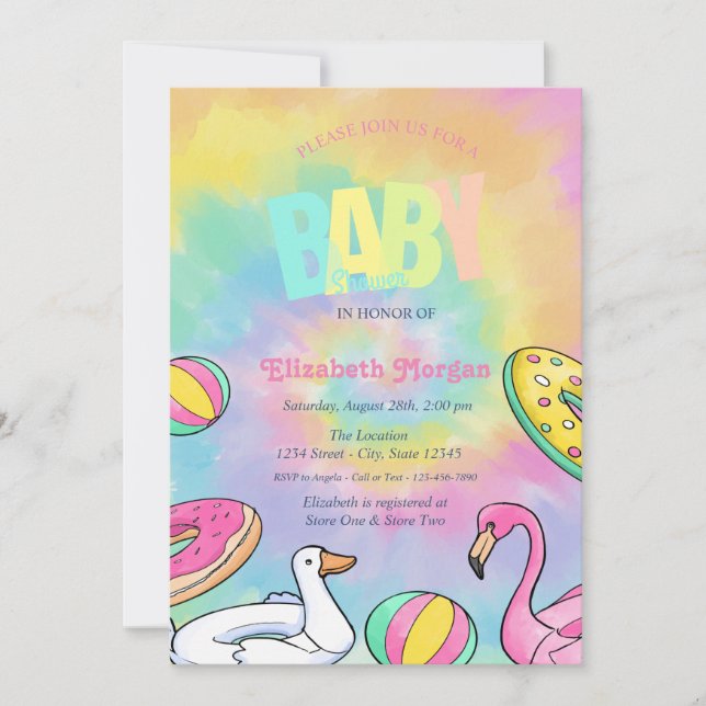 Poolleksaker Tye Dye Baby Shower  Inbjudningar (Framsida)
