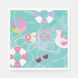 Poolparty Enhörning Rosa och Lila Födelsedagspappe Pappersservett