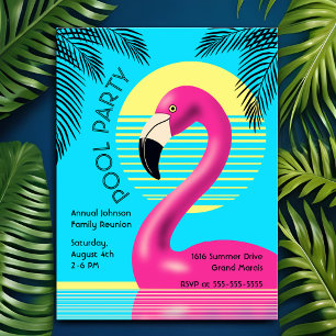 Poolparty Flamingoflotte Retro Sommar Tropisk Inbjudan Vykort