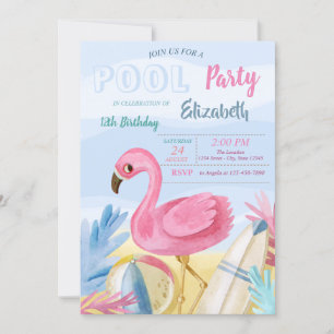 Poolparty Flamingos Födelsedagsfest Inbjudningar