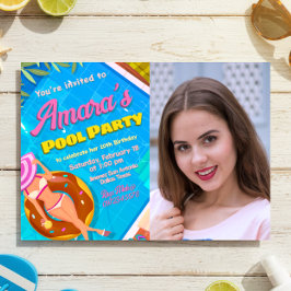 Poolparty - Flicka med fotoinbjudan Inbjudningar