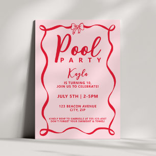 Poolparty flickig röd rosett Coquette rosa vågig Inbjudningar