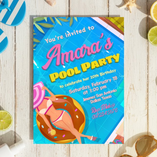 Poolparty Flickinvitation Inbjudningar (Pool Party Invitation)