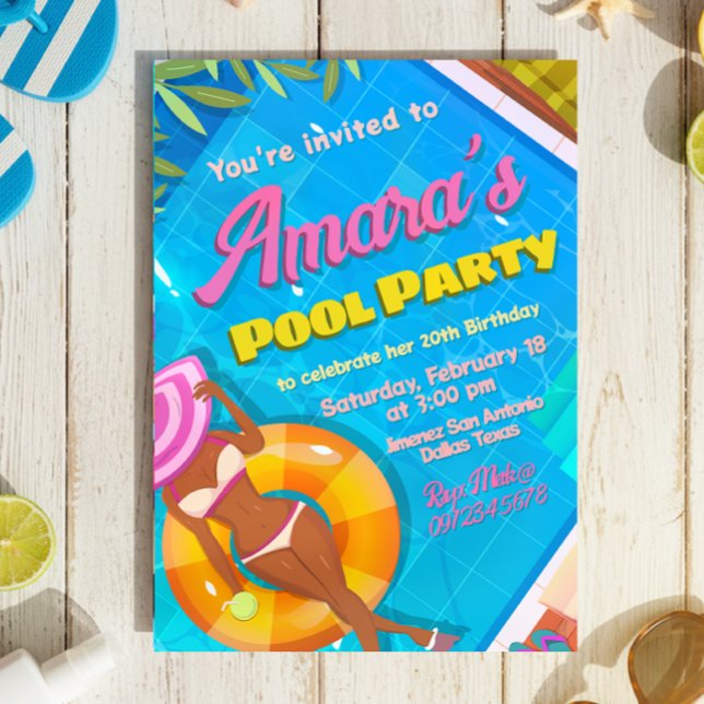 Poolparty Flickinvitation Inbjudningar (Pool Party Invitation)