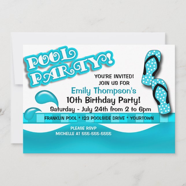 Poolparty Födelsedag Inbjudningar (Framsida)