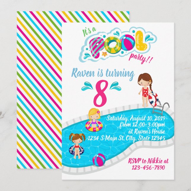 Poolparty födelsedag inbjudningar (Fram/baksida)