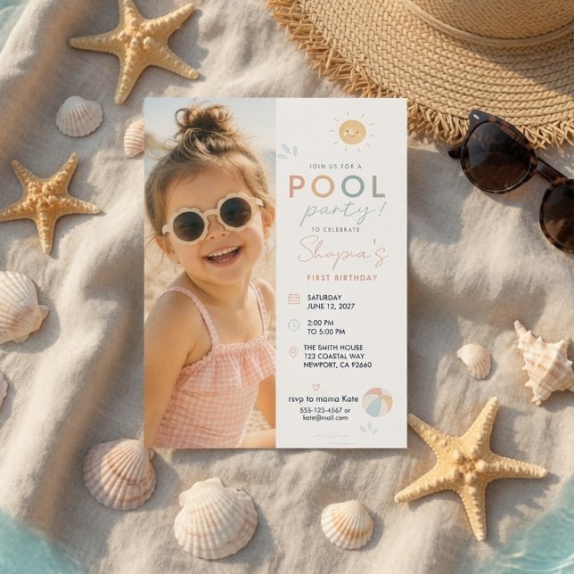 Poolparty födelsedag med foto | Sommar Inbjudningar (Skapare uppladdad)