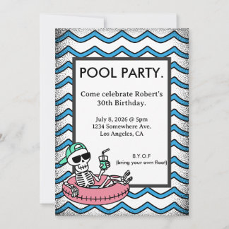 Poolparty Födelsedags Flytande Skelett Inbjudan